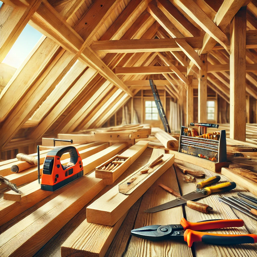 Holz-Werkbank mit Werkzeugen